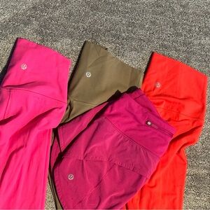 Lululemon size 2.  (2) leggings, (1) 7/8 legging, (1)hotty hot shorts